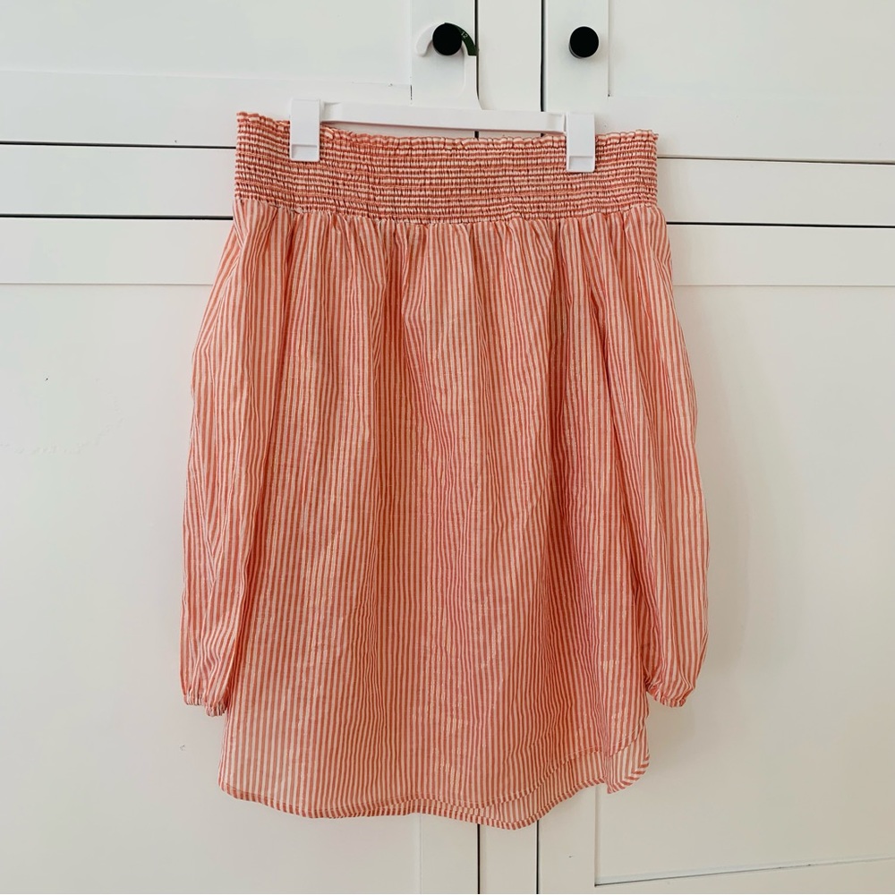 Michael Michael Kors Orange Metallic Linen Stripe Off The Shoulder Top Size XL